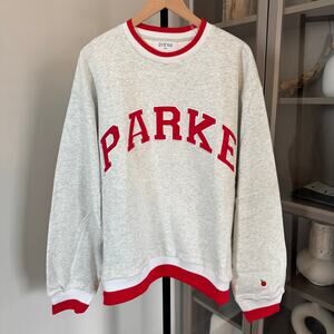 PARKE NYC Varsity Crewneck Sweatshirt NEW XXL Gray Red Trim All About The Apple